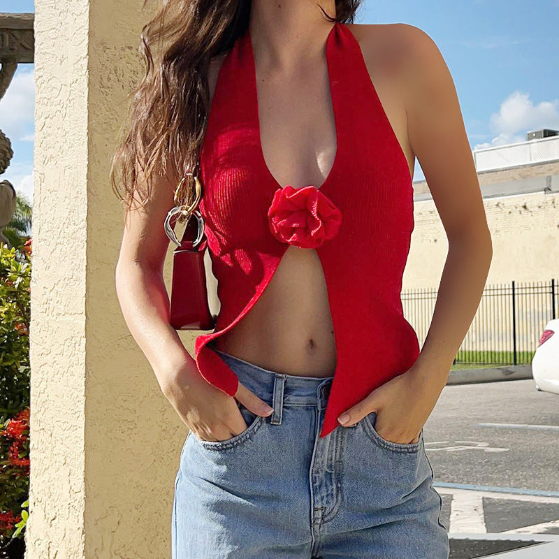 Top sin mangas de punto con cuello halter de verano para mujer