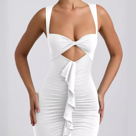 Vestido plisado con cintas para mujer, corte entallado