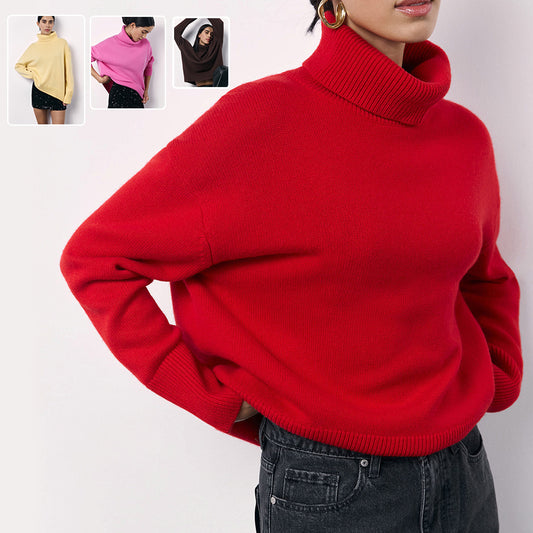 Suéter de cuello alto de invierno, Top de punto de manga larga con personalidad a la moda, ropa de mujer